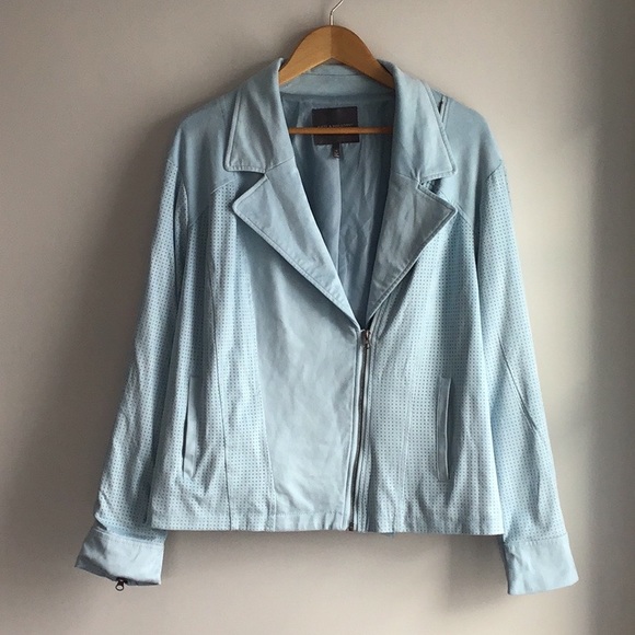 Kate&Mallory Perforated Faux Suede Moto Jacket, 2X - Picture 2 of 9